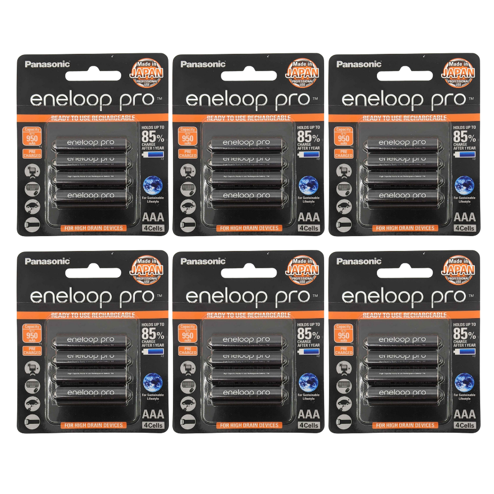 Panasonic Eneloop Pro BK-4HCCE-4BT Rechargeable Battery AAA Pack of 4 (Black) x6