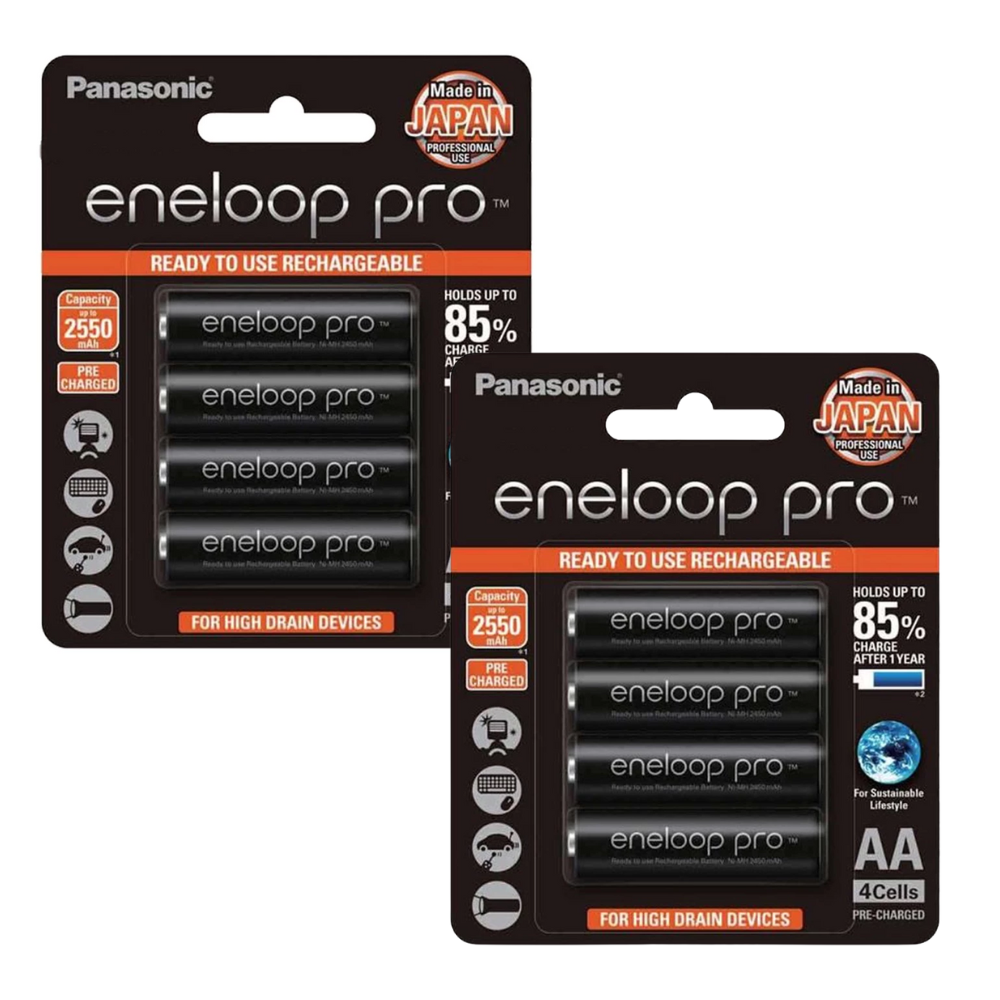 Panasonic Eneloop Pro BK 3HCCE 4BT AA Rechargeable Battery Pack of 4 (Black) x2