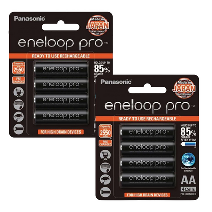Panasonic Eneloop Pro BK 3HCCE 4BT AA Rechargeable Battery Pack of 4 (Black) x2