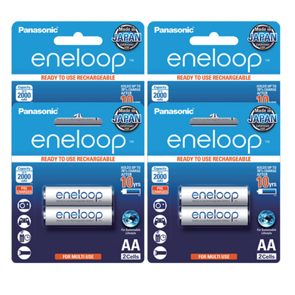 Panasonic Eneloop BK 3MCCE 2BT AA Rechargeable Battery Pack of 2 (White) x4