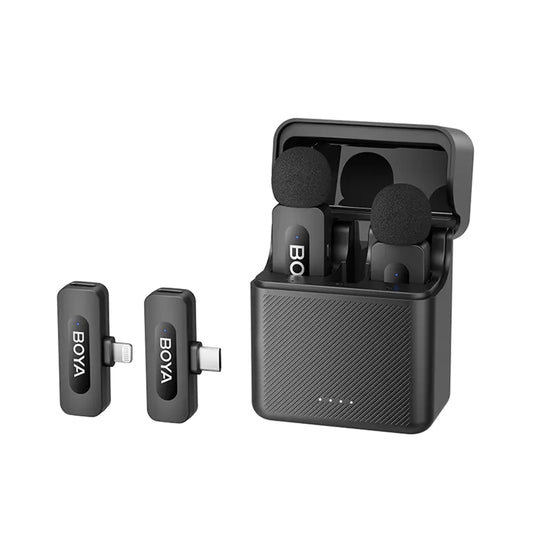 BOYA BY-V3 / BY-V30 (2RX+1TX) Wireless Lavalier Microphone with 2-Person Transmitter, Lightning / USB-C Receiver & Charging Case for Vlogging, Live Streaming & Video Content Creation