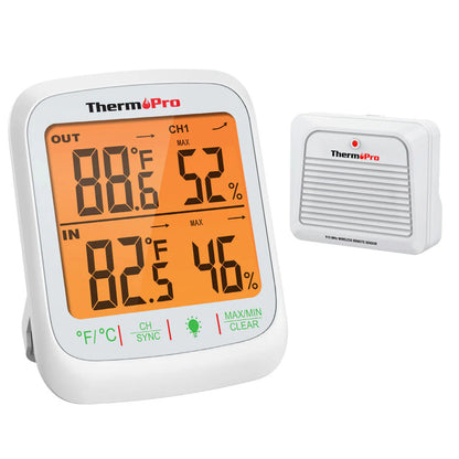 ThermoPro TP260B Wireless Indoor Outdoor Thermometer Hygrometer with 3 Remote Sensors, 300M Range, Backlit LCD, Accurate Temperature & Humidity Monitor for Living Room, Wine Cellar, Greenhouse & Garden