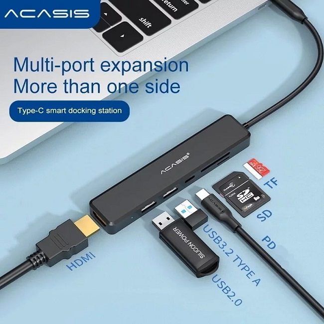 ACASIS 5-in-1 USB 3.0 to Type C Hub HD 5-Port with TF SD Card Reader, 4K 60Hz HDMI, 60W PD Fast Charging, and Up to 10Gbps High Speed Data Splitter Docking Station for Laptop, PC, Desktop | CM069 CM070
