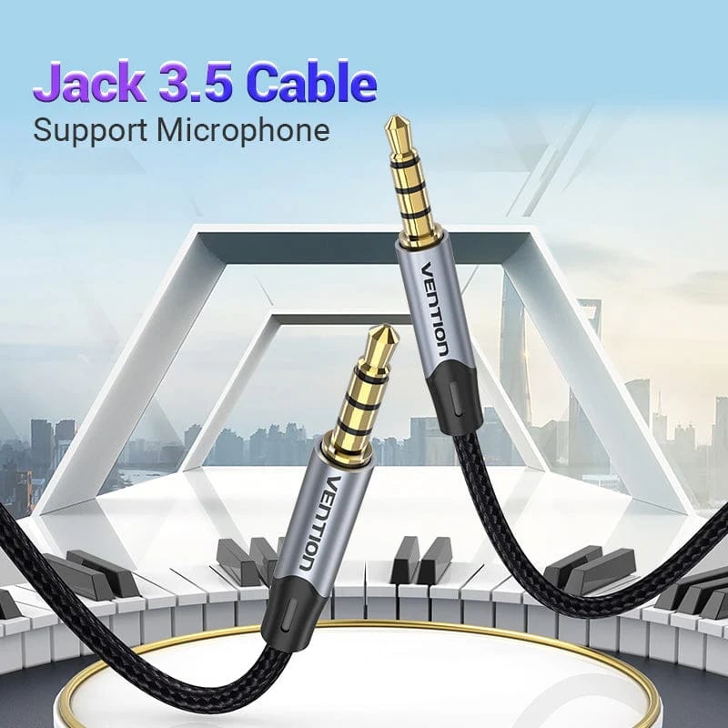 Vention 2 Meters 3.5mm TRRS AUX Male to Male Braided Audio Jack Cable with Gold Plated Plugs for Smartphone Speaker Computer | BAQHH