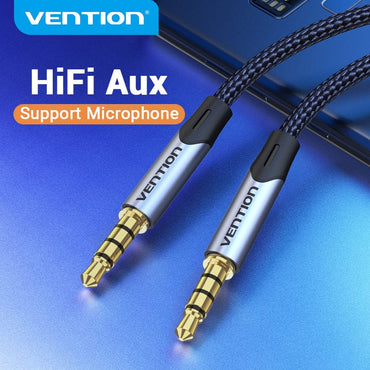 Vention 3.5mm TRRS AUX Male to Male Braided Audio Jack Cable with Gold Plated Plugs for Smartphone Speaker Computer