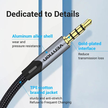 Vention 3.5mm TRRS AUX Male to Male Braided Audio Jack Cable with Gold Plated Plugs for Smartphone Speaker Computer
