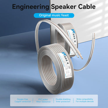 [CLEARANCE] Vention 100 Meters Hifi Audio Engineering Speaker Copper Cable with 5.2mm x 10.4mm size 400 Core 1200 - 1800W, Double Shielded with Noise Cancelling Function for Home Theater, Karaoke, Live Concert and Cinema | BJCTAD