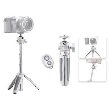 K&F Concept MS02 13" Retractable Selfie Stick Tripod with Mobile Phone Clip Holder, Bluetooth Remote Control, 1\4" Attachment Thread for Digital Camera, Smartphones, Video Fill Light, Camcorder, GoPro, Insta360, DJI Osmo