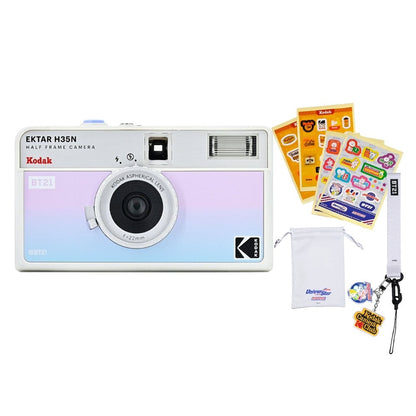 [CLEARANCE] KODAK EKTAR H35N x BT21 Limited Edition 35mm Half-Frame Reusable Film Camera Package with BTS Line Friends Kpop Special Collaboration Sticker Set, Carry Pouch, Wrist Strap Keychain, and Built-In Star Filter for Alog Photography