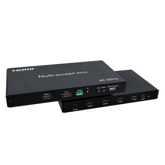 ArgoX 4-Out HDMI Splitter Multi-Screen Control Box with DisplayPort DP Input, Optical Fiber & 3.5mm Stereo Audio Ports for Televisions, Screen Displays, Monitors, Computers & Laptops