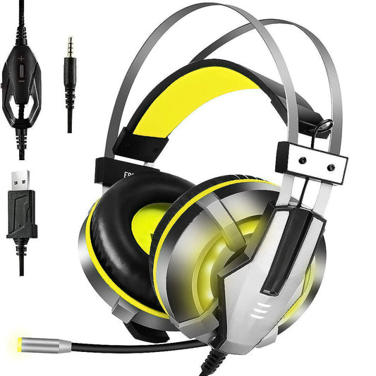 [CLEARANCE] EKSA E800 Gaming Headset Soft Earpads Over Ear With Rotate Mic LED Light for PS4 PC Xbox (Blue, Yellow)