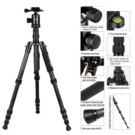 Zomei Z669C Carbon Fiber DSLR Tripod Monopod Compact Travel Ball Head | Z699C