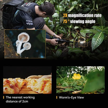 AstrHori 28mm F/13 MF Full Frame 2x Macro Probe Lens Double Tube Lenses for Sony E Mount Mirrorless Camera Manual Focus 360° Rotating View Free Switching with Built-in LED Ring Light, USB C Port and Long Lens Barrel for Photography