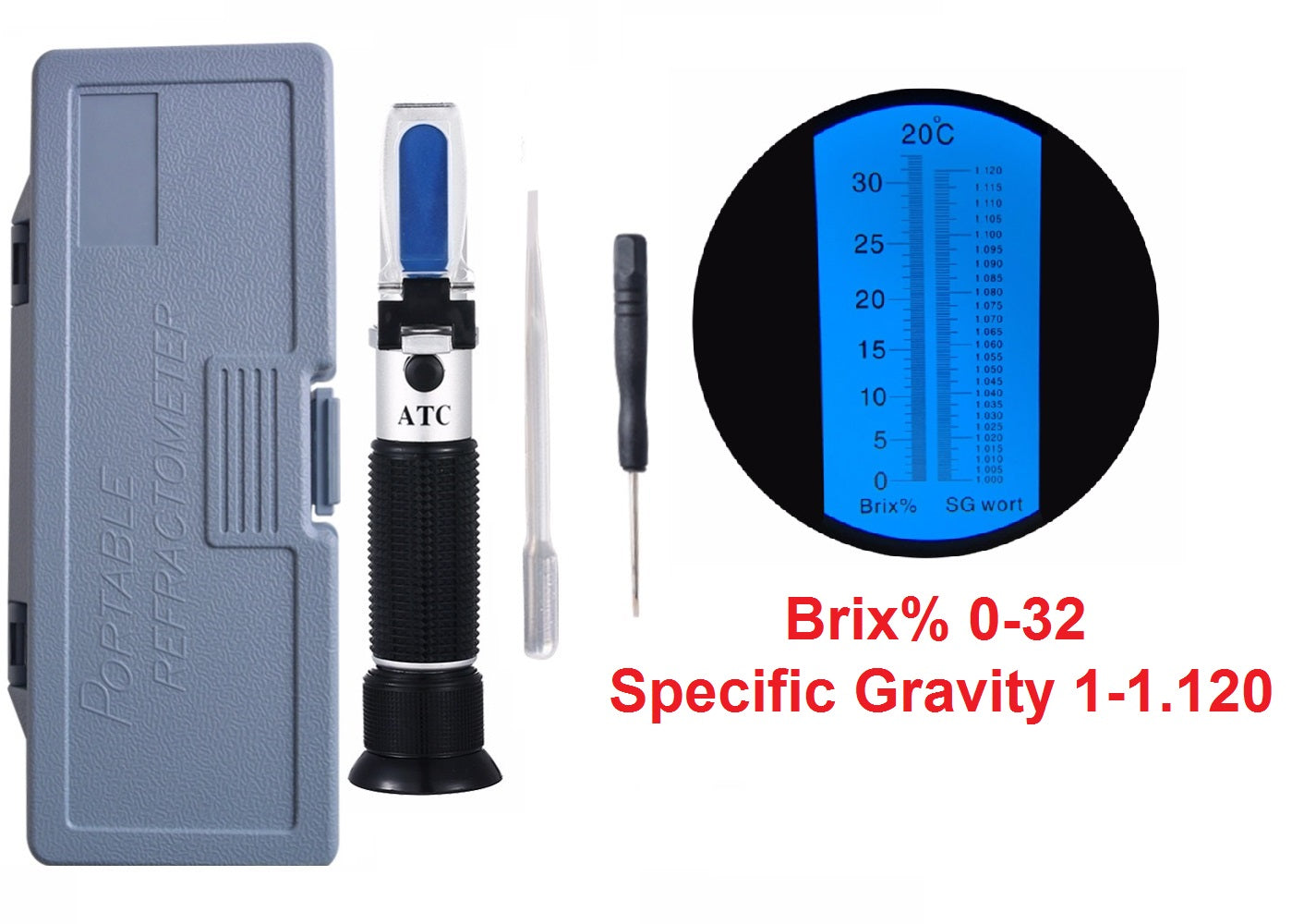 ATC Hand Held Refractoemter 0~32% Brix 1.000-1.120 Beer Wort SG Specific Gravity