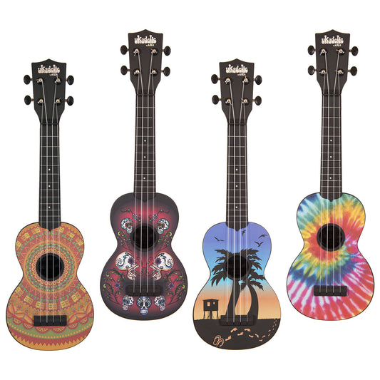 Kala Ukadelic Soprano Ukulele Water Resistant 4 String ABS Composite Plastic Artwork Guitar with 12 Frets KA-SU (Mehndi, Skulls, Sunset, Tiedye)