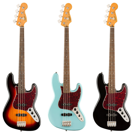 Squier by Fender Classic Vibe '60s Jazz Bass Electric Guitar Vintage Style LRL with SS Pickup, Nickel Plated Hardware (Sunburst, Blue, Black)