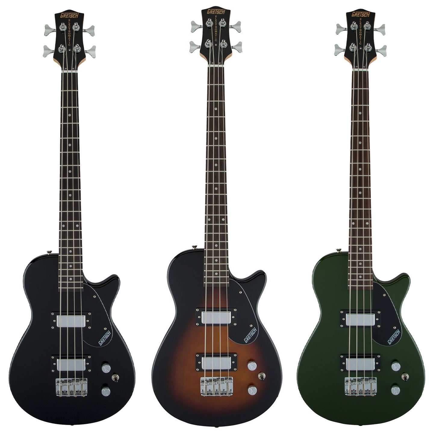Gretsch G2220 Electromatic Junior Jet Bass II Short-Scale Electric Bass Guitar with Mini Humbucking Pickups Right-Handed (Black, T. Sunburst, Torino Green)