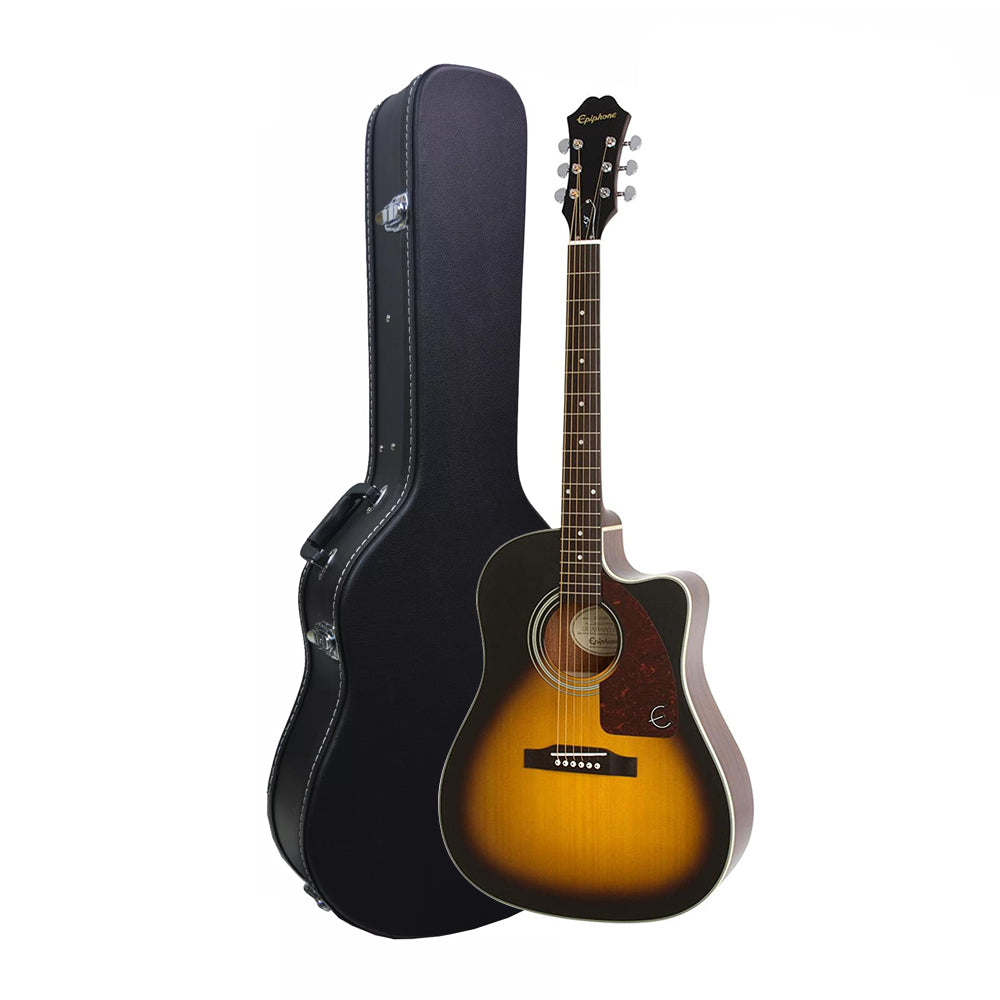 Epiphone J-15 EC Deluxe Fishman Presys-II 20-Fret Acoustic/Electric Guitar with NanoFlex Low-Impedance Pickups and Hard Case (Natural and Vintage Sunburst) EE21NACH1, EE21VSCH1