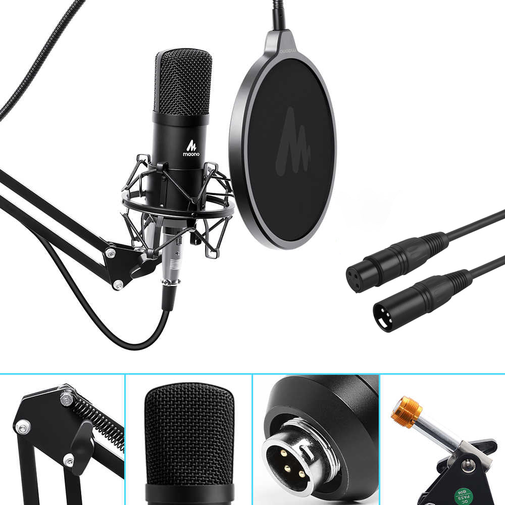 Maono AU-A03PRO Professional XLR Cardioid Condenser Microphone Kit with Boom Arm Stand for Podcasting, Recording, Streaming, Skype, Youtube, Gaming | A03PRO