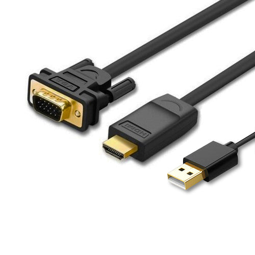 UGREEN 1080P 60Hz HDMI Male to VGA Male 1.5-Meters Gold-Plated Video Converter Cable with USB Cable for Laptops, PC, Tablets, Photo/Video Camera, Streaming Players | 30449
