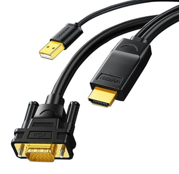 UGREEN 1080P 60Hz HDMI Male to VGA Male 1.5-Meters Gold-Plated Video Converter Cable with USB Cable for Laptops, PC, Tablets, Photo/Video Camera, Streaming Players | 30449