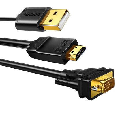 UGREEN 1080P 60Hz HDMI Male to VGA Male 1.5-Meters Gold-Plated Video Converter Cable with USB Cable for Laptops, PC, Tablets, Photo/Video Camera, Streaming Players | 30449