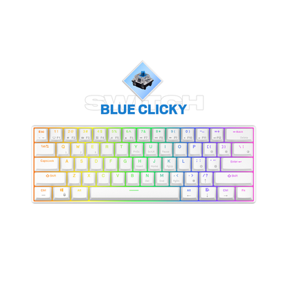 [CLEARANCE] Royal Kludge RK RK61 RGB 61 Keys Dual Mode Bluetooth 5.2 and Wired Mechanical Gaming Keyboard (White) - Blue Clicky
