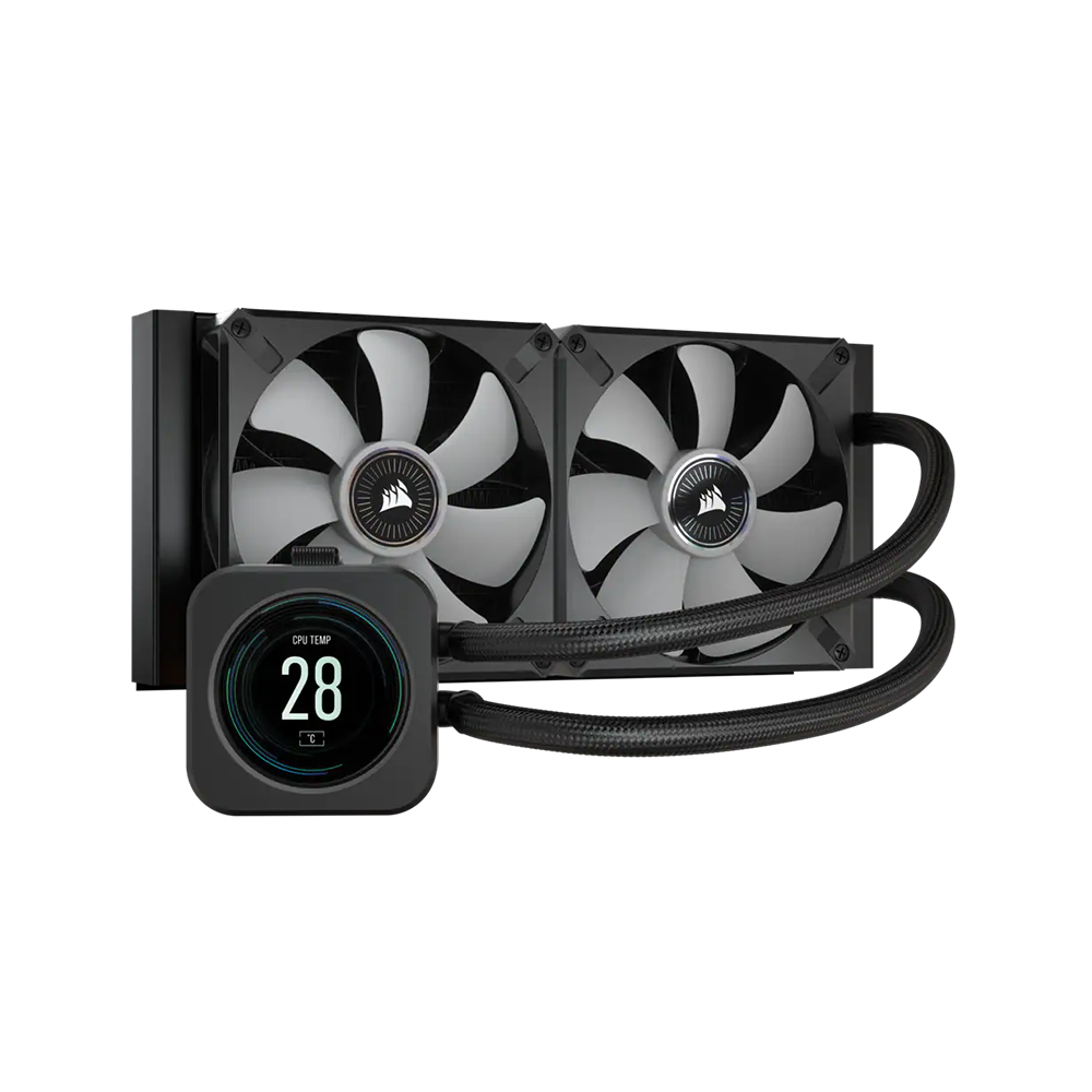 CORSAIR H100i Elite LCD iCUE RGB Liquid CPU Cooler with Dual 120mm AF120 Elite Fans, 2.1" Circular Display Pump Head, Thermalized Pump and Cold Plate for Desktop PC Computer | CW-9060061-WW
