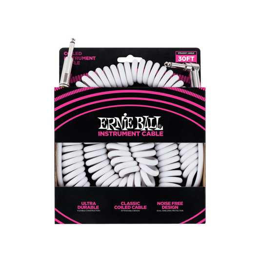 Ernie Ball 30ft Coiled Instrument Cable Male to Male with Dual Conductivity for Electric Guitars and Live Performances | 6045