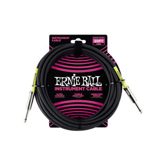 Ernie Ball Classic 20ft Instrument Cable 1/4 TS Straight Male to Male with Dual Conductivity for Electric Guitars and Live Performances | 6046