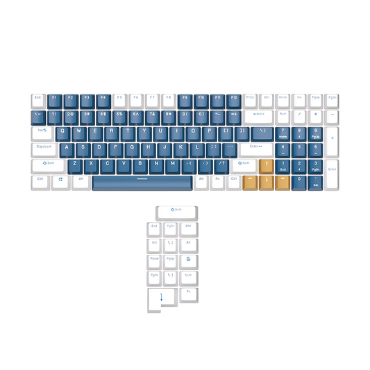 Royal Kludge RK RK-1105 Double Shot PBT Keycaps with IBM 115-Key Standard English and Tricolor Section Layout (White/Blue/Yellow) for Keyboards