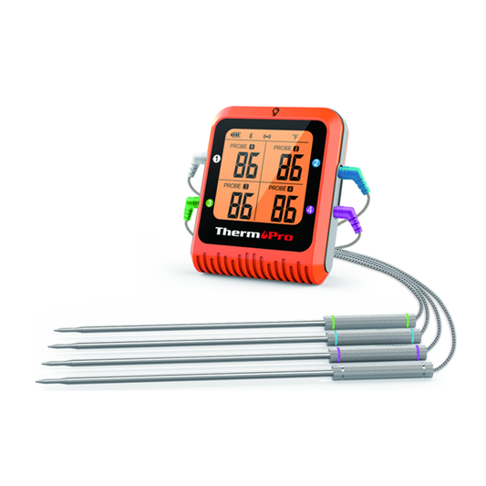 ThermoPro TP930 Wireless and Rechargeable Meat Thermometer with IPX4 Splash Resistance, 4 Color-coded Probes, Grill Thermometer, Alarm and Timer for Grills, Ovens and Countertop Cooking