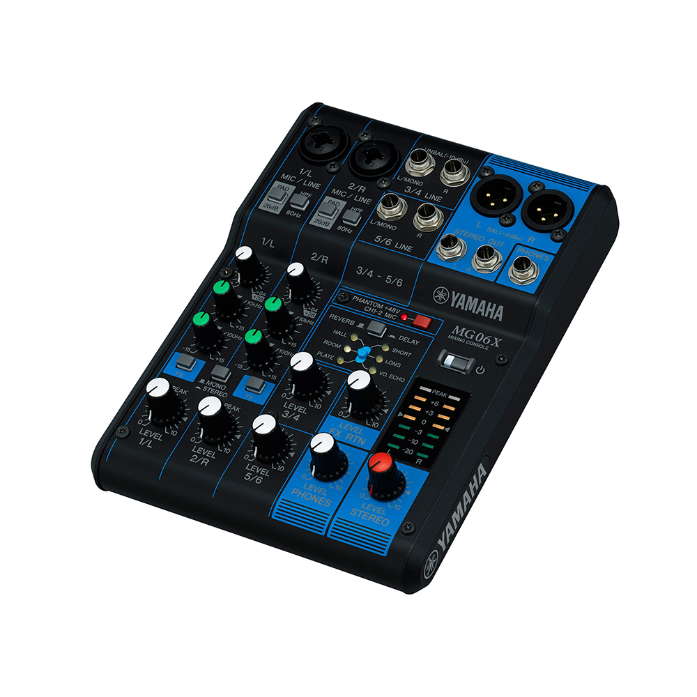 Yamaha MG06X 6-Channel Audio Console Mixer with 6 Built-in SPX Effects, 2-Band EQ Equalizer, D-PRE Mic Preamps, XLR and 6.35mm AUX I/O Connectivity and 48V Switchable Phantom Power for Studio Production and Recording | MG06X