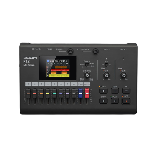 ZOOM R12 MultiTrak Portable Recorder, Control Surface and Synthesizer with 8 Track Recording, 4 FX Channels, 3-Band EQ, Sequence Playing, 2 XLR Inputs with Compressor, 2.4" Touchscreen Panel and Battery Powered for Audio Production