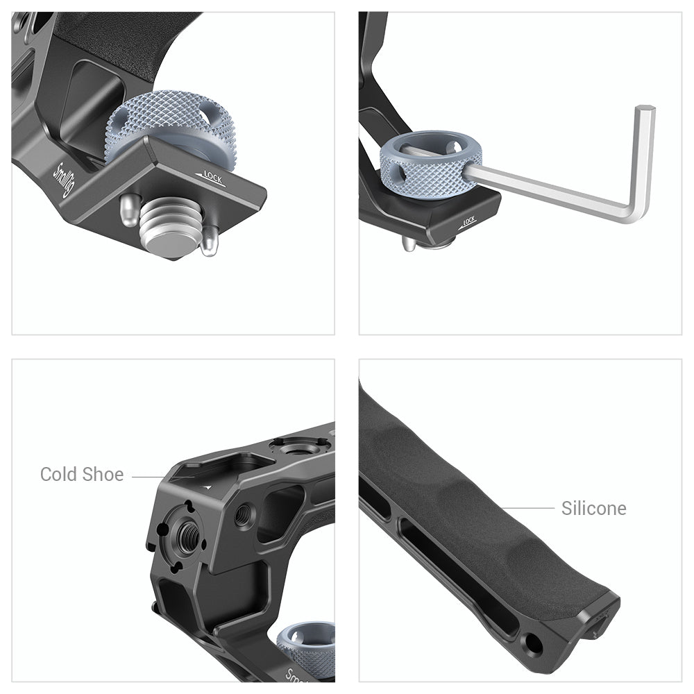 SmallRig ARRI Anti-Slip Top Handle Grip (Lite) with 3/8"-16" Locating Holes with Microphone/LED Light Monitor Mount for DSLR Cameras | 3765