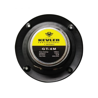 KEVLER GT-4M 120W Speaker Driver with 4" Cone Midrange, 8 Ohms Impedance, 94dB Sensitivity and 650Hz-9KHz Frequency Response