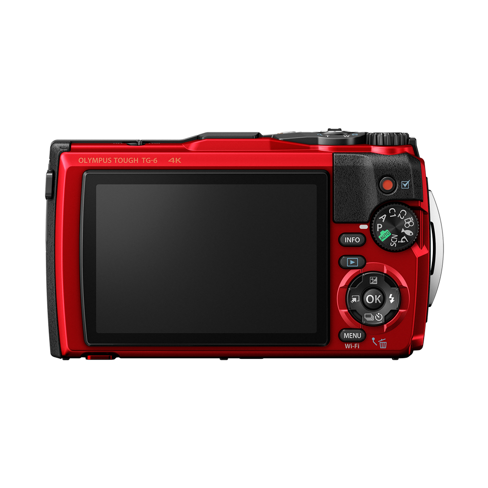 OLYMPUS Tough TG-6 12MP 4K UHD f1/2.3 Ultra Compact Digital Action Camera with 4x Optical Zoom, IP68 Waterproof, 5 Underwater Shoot Modes, Harsh Environment Resistance and GPS, WiFi Interface (Red, Black)