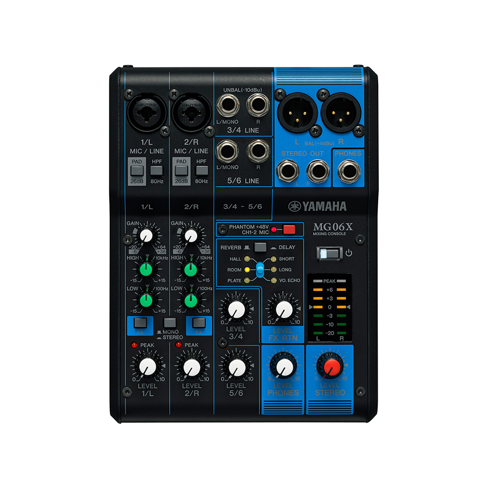 Yamaha MG06X 6-Channel Audio Console Mixer with 6 Built-in SPX Effects, 2-Band EQ Equalizer, D-PRE Mic Preamps, XLR and 6.35mm AUX I/O Connectivity and 48V Switchable Phantom Power for Studio Production and Recording | MG06X