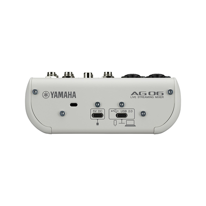 Yamaha AG06 Mk. II Multipurpose 6-Channel Audio Mixer Interface w/ Recording / Playback, 1 Touch DSP Control Effects via App Support, XLR 3 Pin, 6.35mm, 3.5mm TRS AUX and RCA Ports for Audio Production & Streaming (White, Black) | AG06 MK2