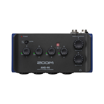 Zoom AMS-24 / AMS-44 Portable 4-Channel USB Audio Interface with XLR/TRS Combo Input Jack, Switchable Inputs, Stereo Link, 3.5mm Headphone Outputs, USB-C Interface and AA Battery Operation for Musicians AMS 24 AMS 44