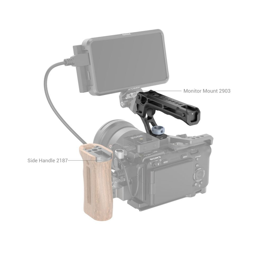 SmallRig ARRI Anti-Slip Top Handle Grip (Lite) with 3/8"-16" Locating Holes with Microphone/LED Light Monitor Mount for DSLR Cameras | 3765