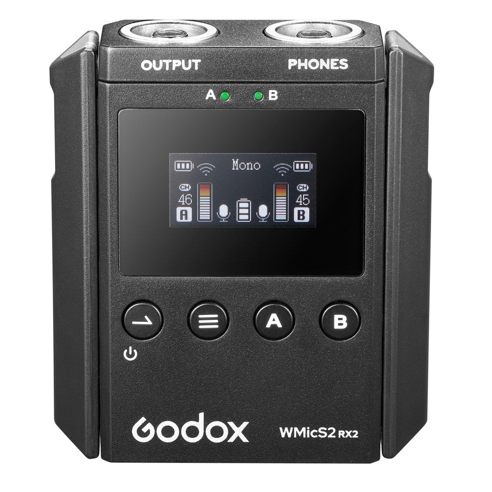 Godox WMicS1 / PRO WMicS2 Kit 2 Clip-On UHF Wireless Lavalier Microphone (TX TX RX) Transmitter & Receiver System with 100m Range, 3.5mm Audio I/O, OLED Display, and Adjustable Antenna for Audio Mixers, Mirrorless and DSLR Cameras