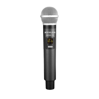 KEVLER RCM-77 Dual Wireless Microphone System with Dual Antenna Receiver and Inductive Charging System with Ports, LCD Display, 1100mAh Battery and 200 Max Selectable Channels