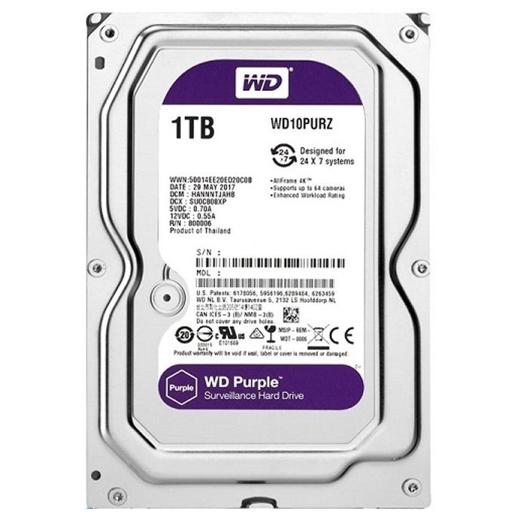 Western Digital WD Purple 3.5" 1TB 2TB 3TB 4TB 6TB Surveillance SATA HDD Hard Disk Drive with 64 HD Max Camera Support and 64/256MB Cache Buffer for Home and Commercial CCTV System WD10PURZ WD22PURZ WD30PURZ WD42PURZ WD63PURZ