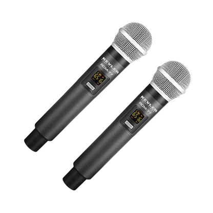 KEVLER RCM-77 Dual Wireless Microphone System with Dual Antenna Receiver and Inductive Charging System with Ports, LCD Display, 1100mAh Battery and 200 Max Selectable Channels