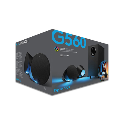 [CLEARANCE] Logitech G560 2.1 Speaker System with Bluetooth 4.1, 240W Active Subwoofer, LIGHTSYNC RGB, Two Passive Satellite Speakers, DTS-X Ultra Surround Sound, USB and 3.5mm Jack Input for Gaming PC