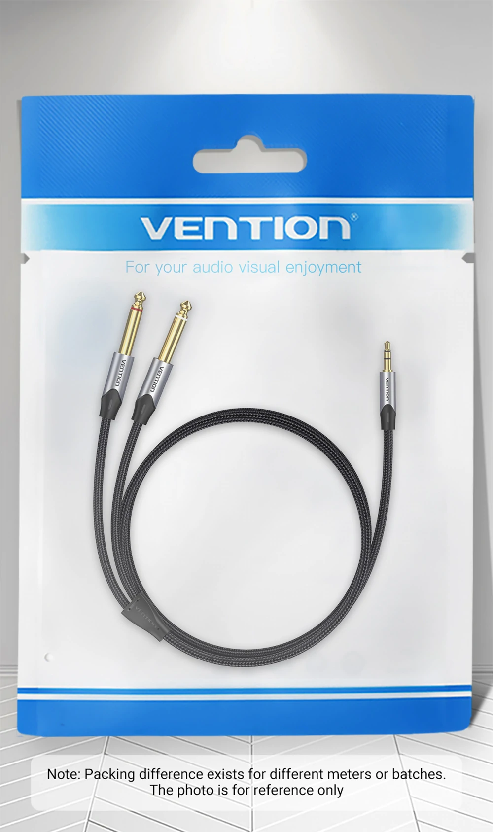Vention TRS 3.5mm Male to Dual 6.5mm Male 1-Meter Cotton Braided Gold Plated (BAR) Audio Cable for Speakers, Mobile Phones, Laptops (Available in 1M, 1.5M, 2M and 5M)