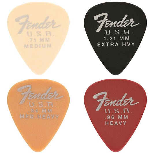 Fender Dura-Tone Delrin Guitar Picks (12 Pack) with 351 Shape Classic Design Matte Finish (0.71, 0.84, 0.96, 1.21) (4 Colors)