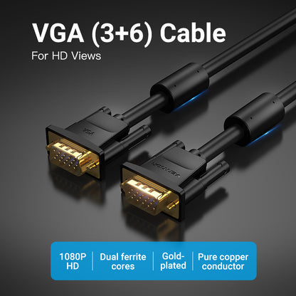 Vention 1080p VGA Cable (3+6) 5-Meters Male to Male Gold Plated (DAE) HD Video Connector for TV PC Projector