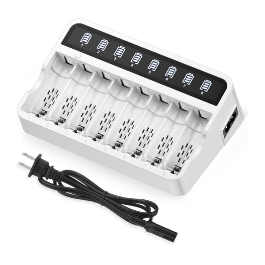 EBL TB-6808 8 Bay AA AAA Battery Charger with Discharge Function with LCD Display and 2 USB Output Port for AA and AAA Ni-MH NiCD Rechargeable Batteries